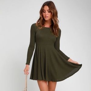 Lulus Fit and Fair Olive Green Ribbed Knit Dress